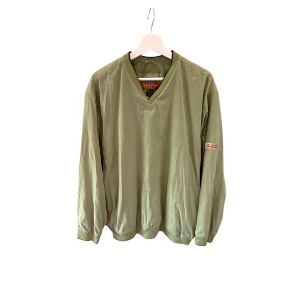 Izod XFG Golf Pullover Jacket Sz L Green Windbreaker V Neck Nylon Blend Gorpcore - Picture 1 of 8